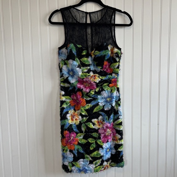 aidan mattox dress Women size 2 black floral Rouched Waist Lace - Picture 1 of 6
